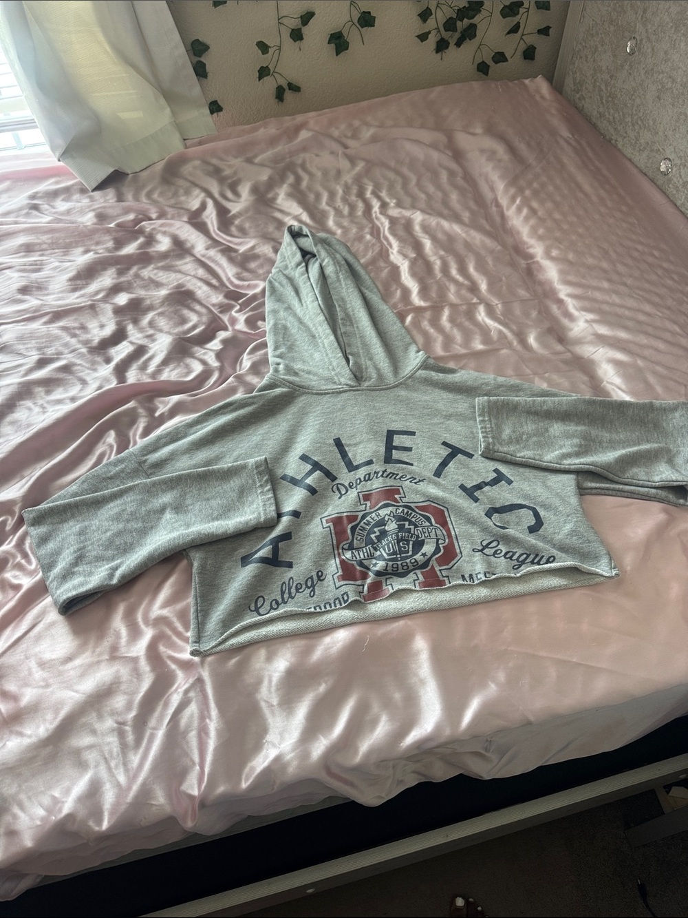 ASOS Gray Athletic Cropped Hoodie with Red Graphic
